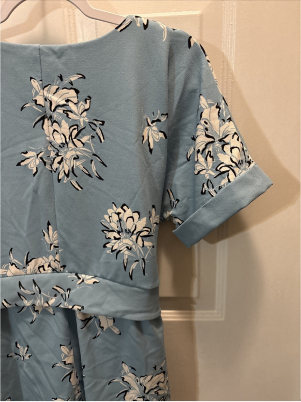 Worthington Navy Blue And White Floral Short Sleeve Shirt With A Tie Size Large - Picture 7 of 8